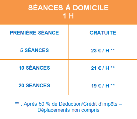 Tableau prix séances domicile
