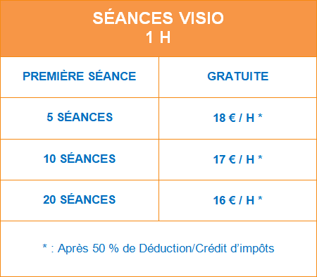 Tableau prix séances visio