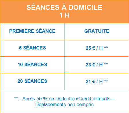 Tableau prix séances domicile